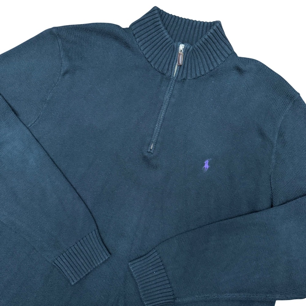 Polo Ralph Lauren Quarter Zip Sweater Mens 2XLT Black Vintage Cotton Knit